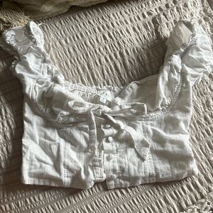 MABLE cap sleeve white button front top